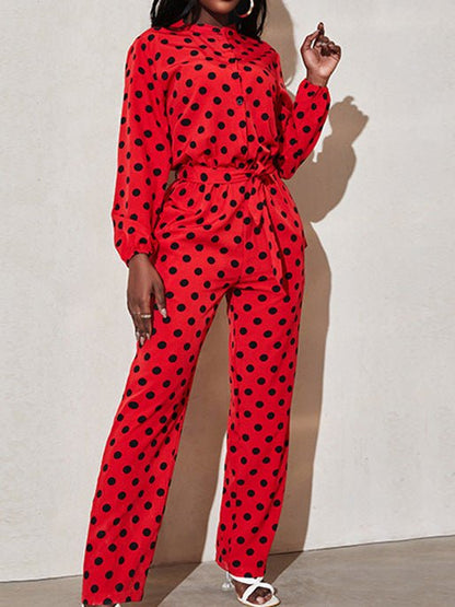 Women's Jumpsuits Polka Dot Print Tie Long Sleeve Jumpsuit - Jumpsuits - Instastyled | Online Fashion Free Shipping Clothing, Dresses, Tops, Shoes - 04/08/2022 - Bottoms - Color_Black