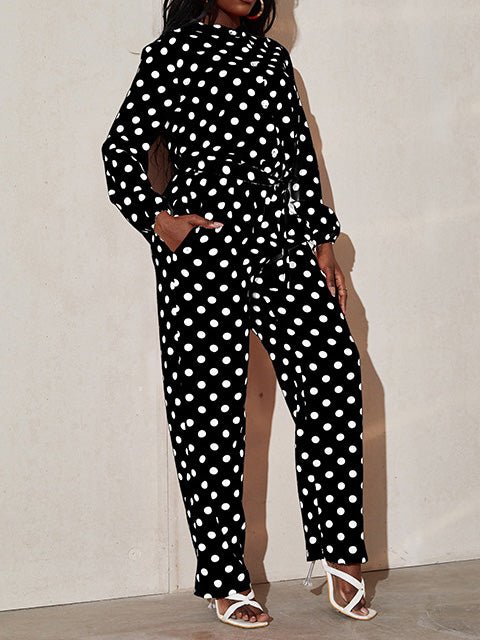 Women's Jumpsuits Polka Dot Print Tie Long Sleeve Jumpsuit - Jumpsuits - Instastyled | Online Fashion Free Shipping Clothing, Dresses, Tops, Shoes - 04/08/2022 - Bottoms - Color_Black