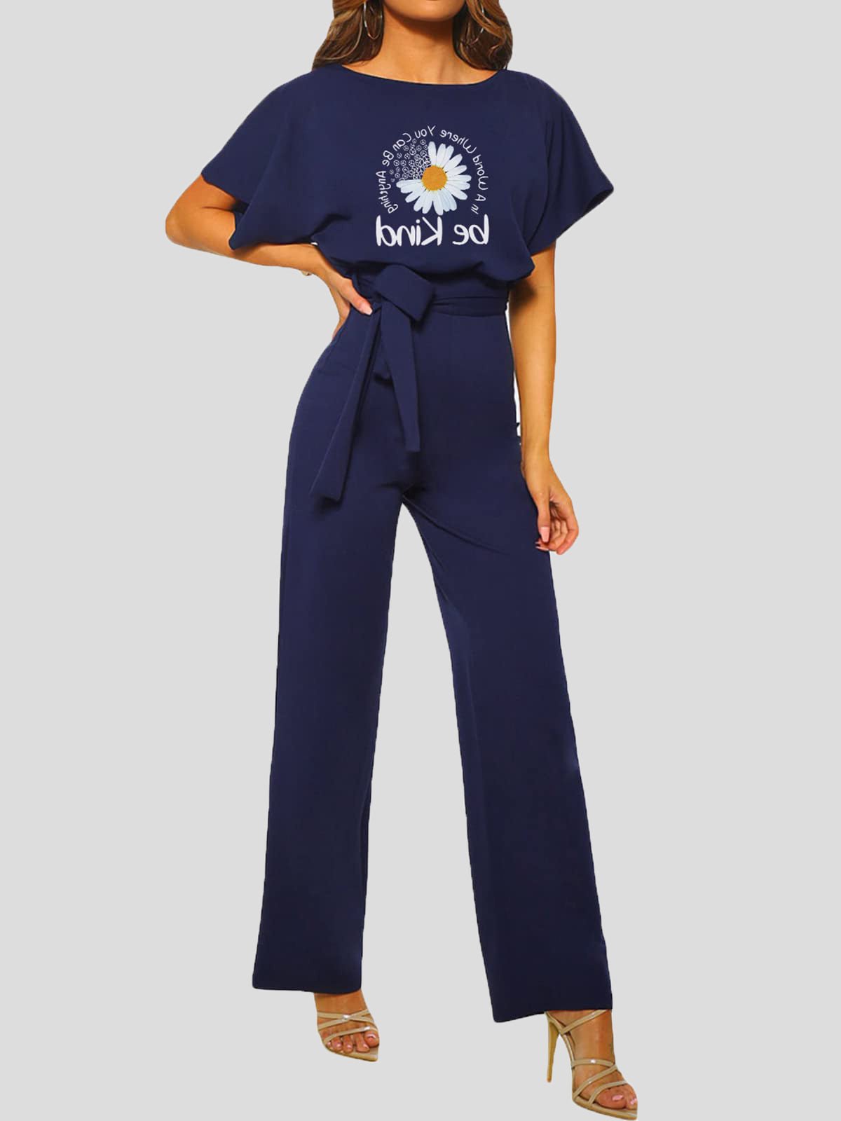 Women's Jumpsuits Printed Belted Short Sleeve Casual Jumpsuit - Jumpsuits - Instastyled | Online Fashion Free Shipping Clothing, Dresses, Tops, Shoes - 21/06/2022 - Bottoms - Color_Black