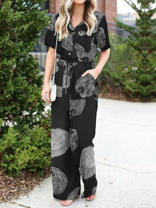 Women's Jumpsuits Printed Button Short Sleeve Shirt Jumpsuit - Jumpsuits - Instastyled | Online Fashion Free Shipping Clothing, Dresses, Tops, Shoes - 23/06/2022 - 40-50 - Bottoms