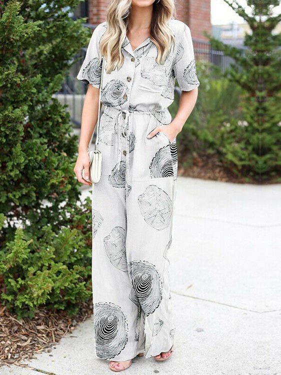 Women's Jumpsuits Printed Button Short Sleeve Shirt Jumpsuit - Jumpsuits - Instastyled | Online Fashion Free Shipping Clothing, Dresses, Tops, Shoes - 23/06/2022 - 40-50 - Bottoms