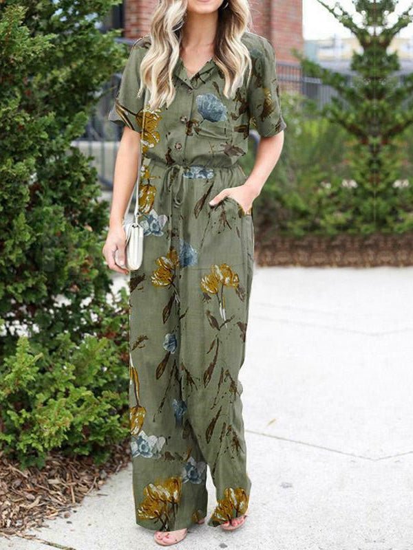 Women's Jumpsuits Printed Button Short Sleeve Shirt Jumpsuit - Jumpsuits - Instastyled | Online Fashion Free Shipping Clothing, Dresses, Tops, Shoes - 23/06/2022 - 40-50 - Bottoms