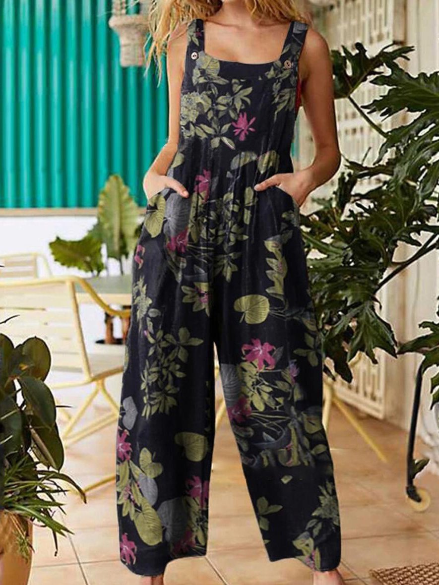 Women's Jumpsuits Printed Button Suspender Jumpsuit - Jumpsuits & Rompers - INS | Online Fashion Free Shipping Clothing, Dresses, Tops, Shoes - 18/08/2021 - 20-30 - Bottom