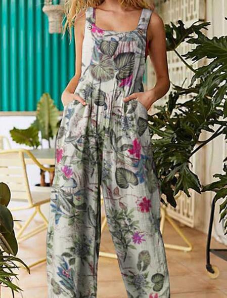 Women's Jumpsuits Printed Button Suspender Jumpsuit - Jumpsuits & Rompers - INS | Online Fashion Free Shipping Clothing, Dresses, Tops, Shoes - 18/08/2021 - 20-30 - Bottom