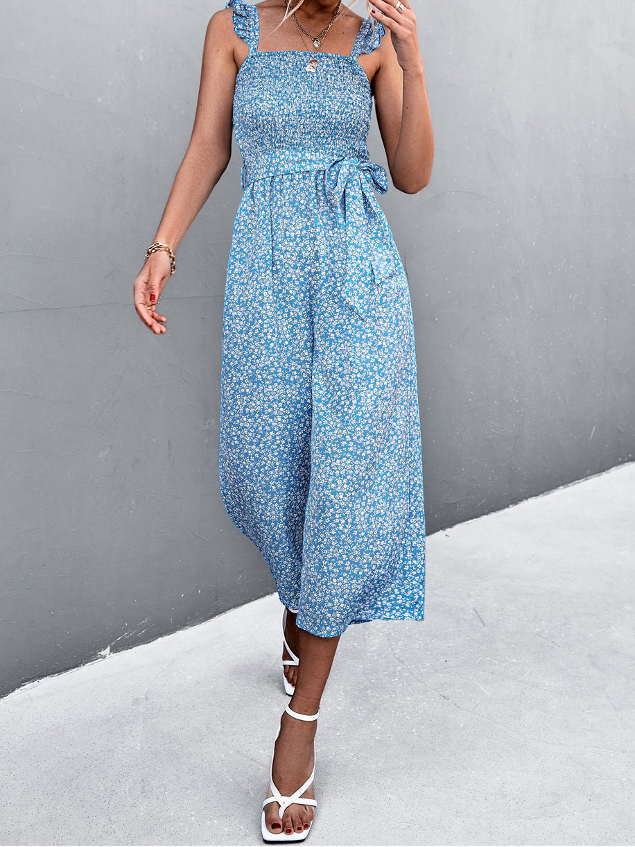 Women's Jumpsuits Printed Flyer Sleeve Belted Jumpsuit - Jumpsuits - Instastyled | Online Fashion Free Shipping Clothing, Dresses, Tops, Shoes - 18/03/2022 - 30-40 - Bottoms