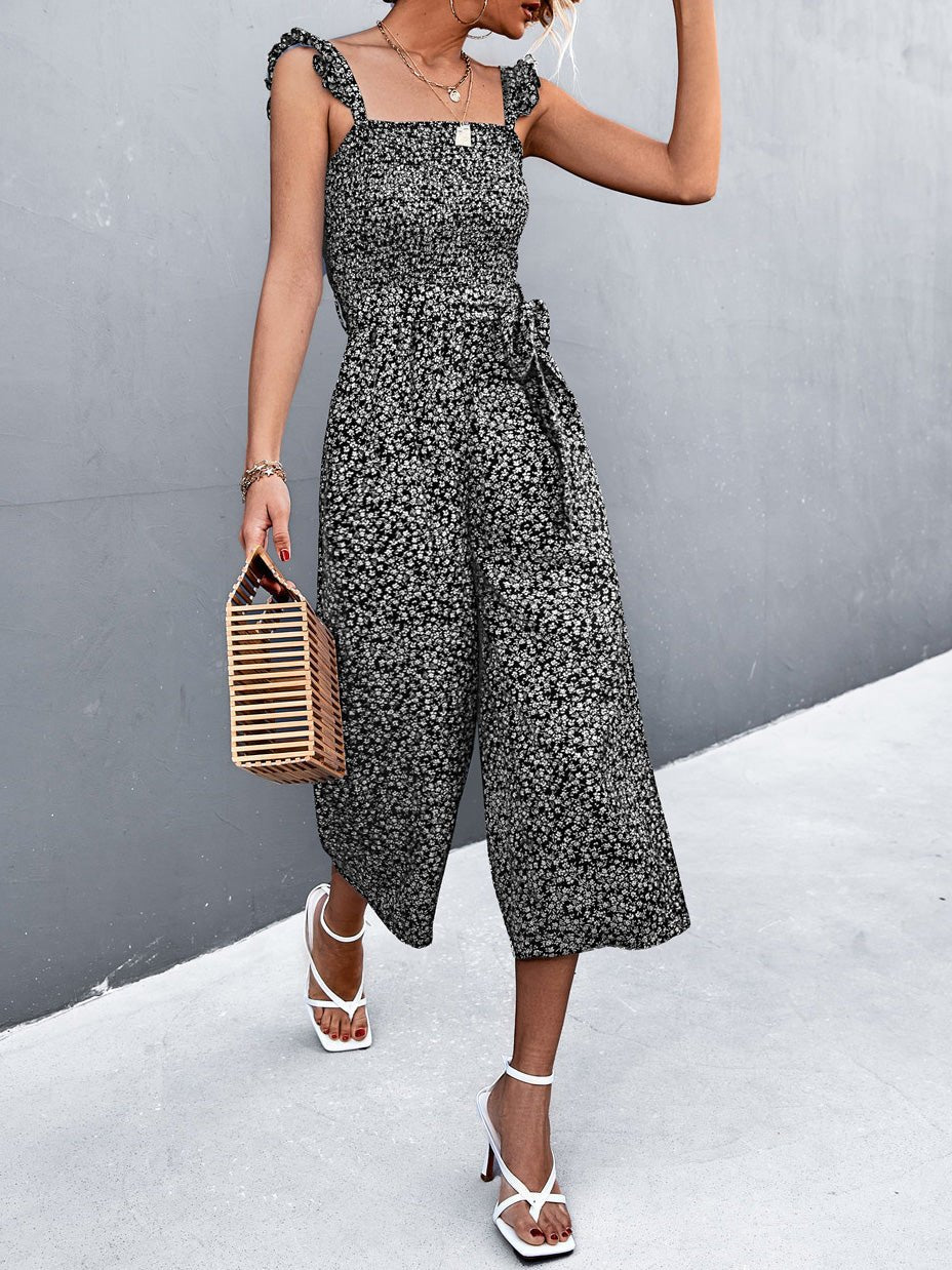 Women's Jumpsuits Printed Flyer Sleeve Belted Jumpsuit - Jumpsuits - Instastyled | Online Fashion Free Shipping Clothing, Dresses, Tops, Shoes - 18/03/2022 - 30-40 - Bottoms