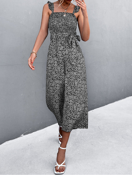 Women's Jumpsuits Printed Flyer Sleeve Belted Jumpsuit - Jumpsuits - Instastyled | Online Fashion Free Shipping Clothing, Dresses, Tops, Shoes - 18/03/2022 - 30-40 - Bottoms