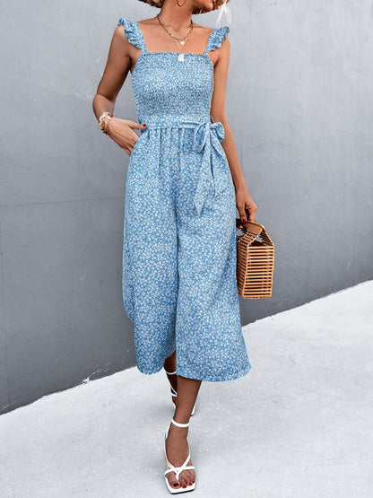 Women's Jumpsuits Printed Flyer Sleeve Belted Jumpsuit - Jumpsuits - Instastyled | Online Fashion Free Shipping Clothing, Dresses, Tops, Shoes - 18/03/2022 - 30-40 - Bottoms