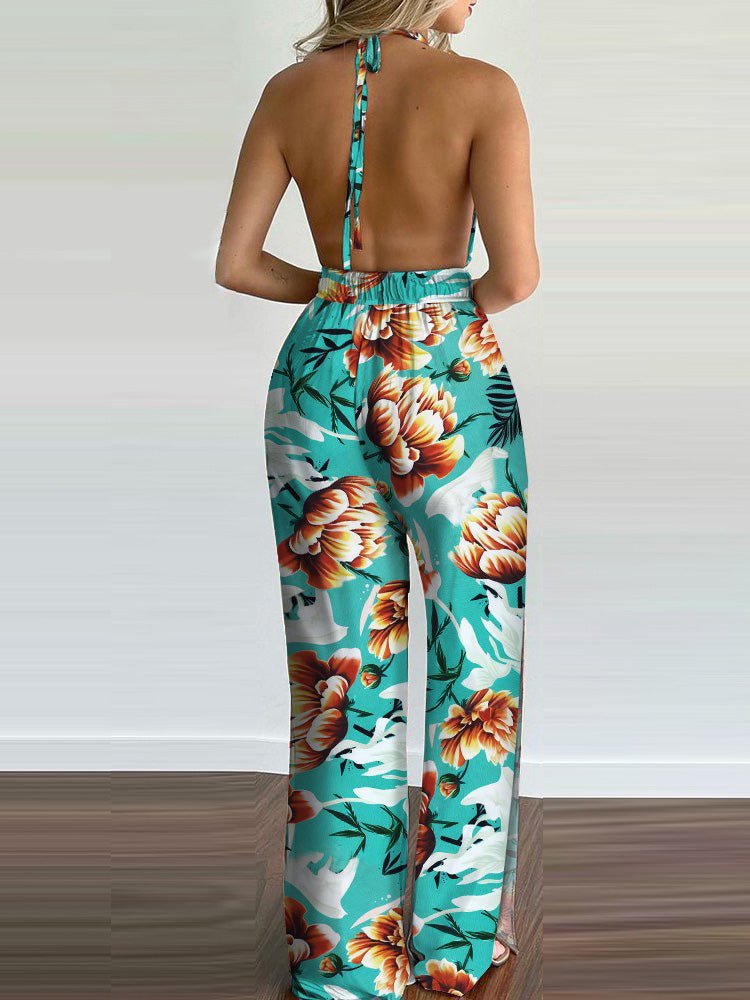 Women's Jumpsuits Printed Halterneck Open Back Slit Jumpsuit - Jumpsuits - Instastyled | Online Fashion Free Shipping Clothing, Dresses, Tops, Shoes - 20-30 - 21/07/2022 - bottoms