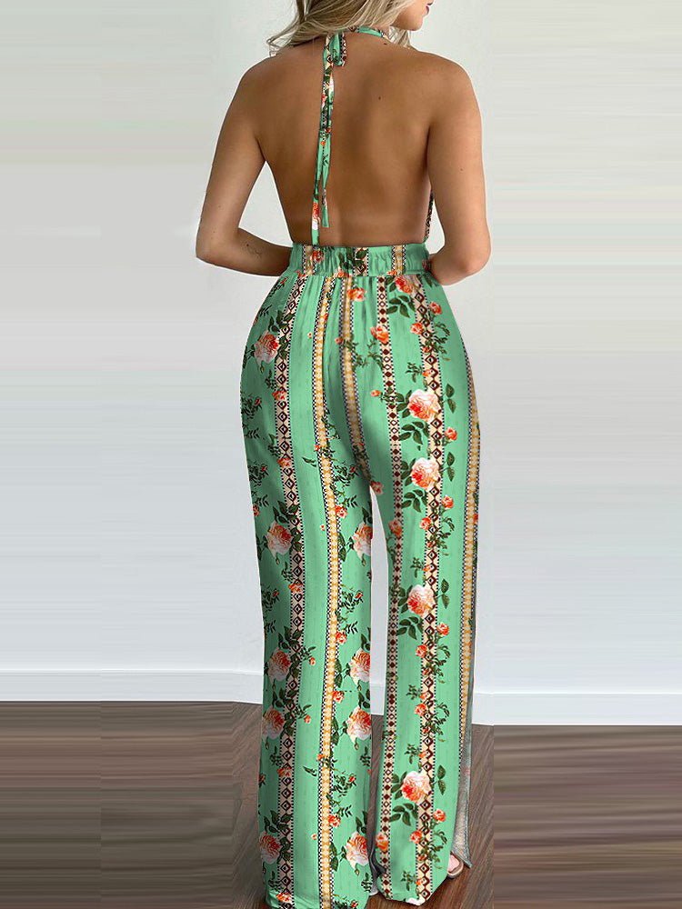 Women's Jumpsuits Printed Halterneck Open Back Slit Jumpsuit - Jumpsuits - Instastyled | Online Fashion Free Shipping Clothing, Dresses, Tops, Shoes - 20-30 - 21/07/2022 - bottoms