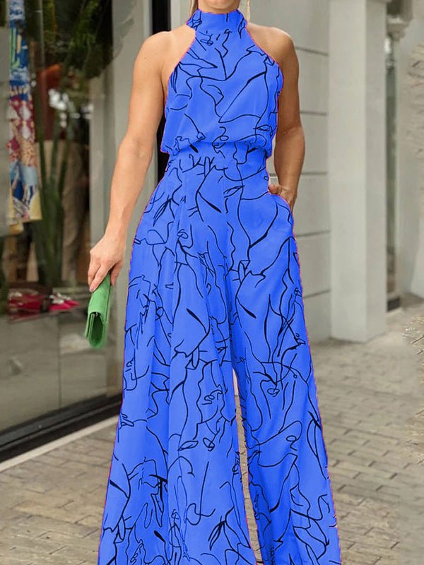 Women's Jumpsuits Printed Halterneck Tie Sleeveless Jumpsuit - Jumpsuits - Instastyled | Online Fashion Free Shipping Clothing, Dresses, Tops, Shoes - 30/06/2022 - 40-50 - Bottoms