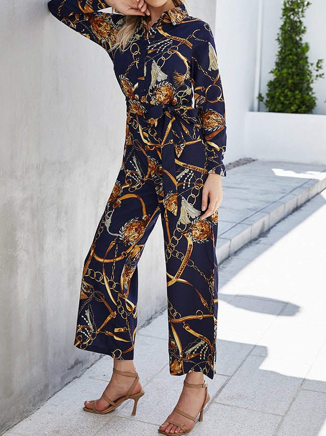 Women's Jumpsuits Printed Lace-Up Wide-Leg Jumpsuit - Jumpsuits - Instastyled | Online Fashion Free Shipping Clothing, Dresses, Tops, Shoes - 20/09/2022 - 40-50 - bottoms