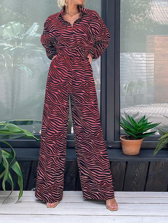 Women's Jumpsuits Printed Lapel Long Sleeve High Waist Casual Jumpsuit - Jumpsuits - Instastyled | Online Fashion Free Shipping Clothing, Dresses, Tops, Shoes - 29/08/2022 - Bottoms - Color_Black