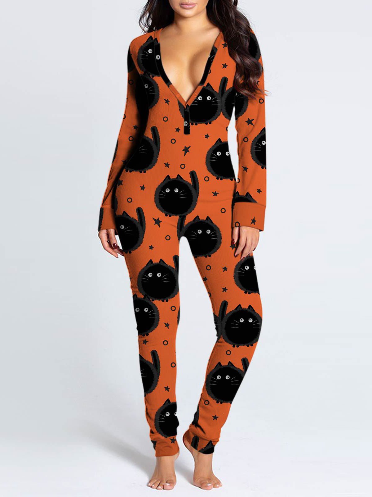 Women's Jumpsuits Printed Long Sleeve Loungewear Jumpsuit - Jumpsuits - Instastyled | Online Fashion Free Shipping Clothing, Dresses, Tops, Shoes - 19/08/2022 - Bottoms - Color_Orange