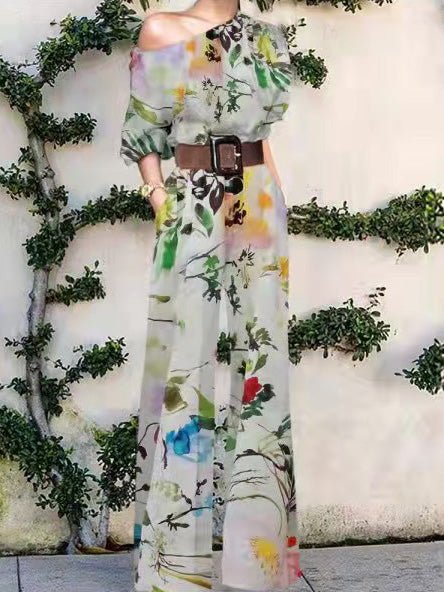 Women's Jumpsuits Printed One Shoulder Casual High Waist Jumpsuit - Jumpsuits - Instastyled | Online Fashion Free Shipping Clothing, Dresses, Tops, Shoes - 22/07/2022 - Bottoms - Color_Green