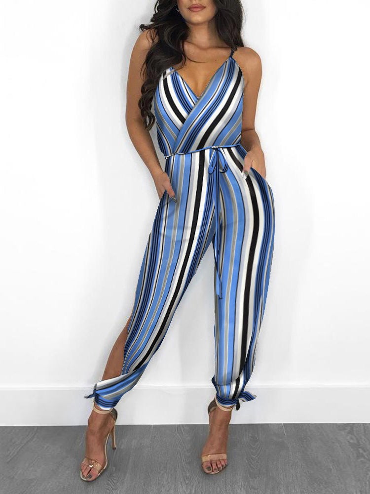 Women's Jumpsuits Printed Sling V-Neck Pocket Slit Jumpsuit - Jumpsuits & Rompers - Instastyled | Online Fashion Free Shipping Clothing, Dresses, Tops, Shoes - 18/01/2022 - 20-30 - Bottoms