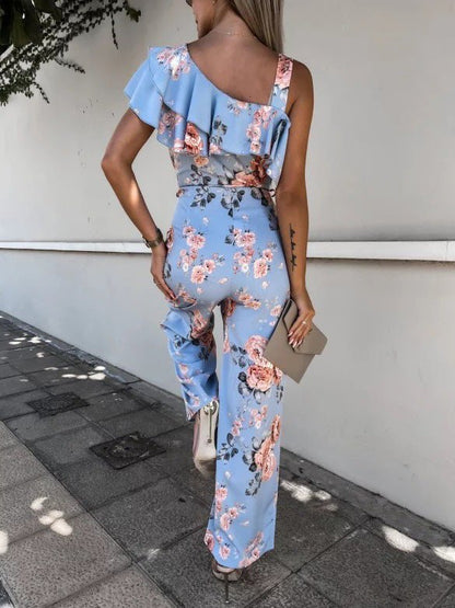 Women's Jumpsuits Printed Suspender Belted Sloping Shoulder Jumpsuit - Jumpsuits - Instastyled | Online Fashion Free Shipping Clothing, Dresses, Tops, Shoes - 30/03/2022 - Bottoms - Color_Black