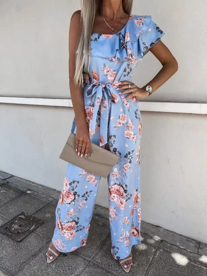 Women's Jumpsuits Printed Suspender Belted Sloping Shoulder Jumpsuit - Jumpsuits - Instastyled | Online Fashion Free Shipping Clothing, Dresses, Tops, Shoes - 30/03/2022 - Bottoms - Color_Black