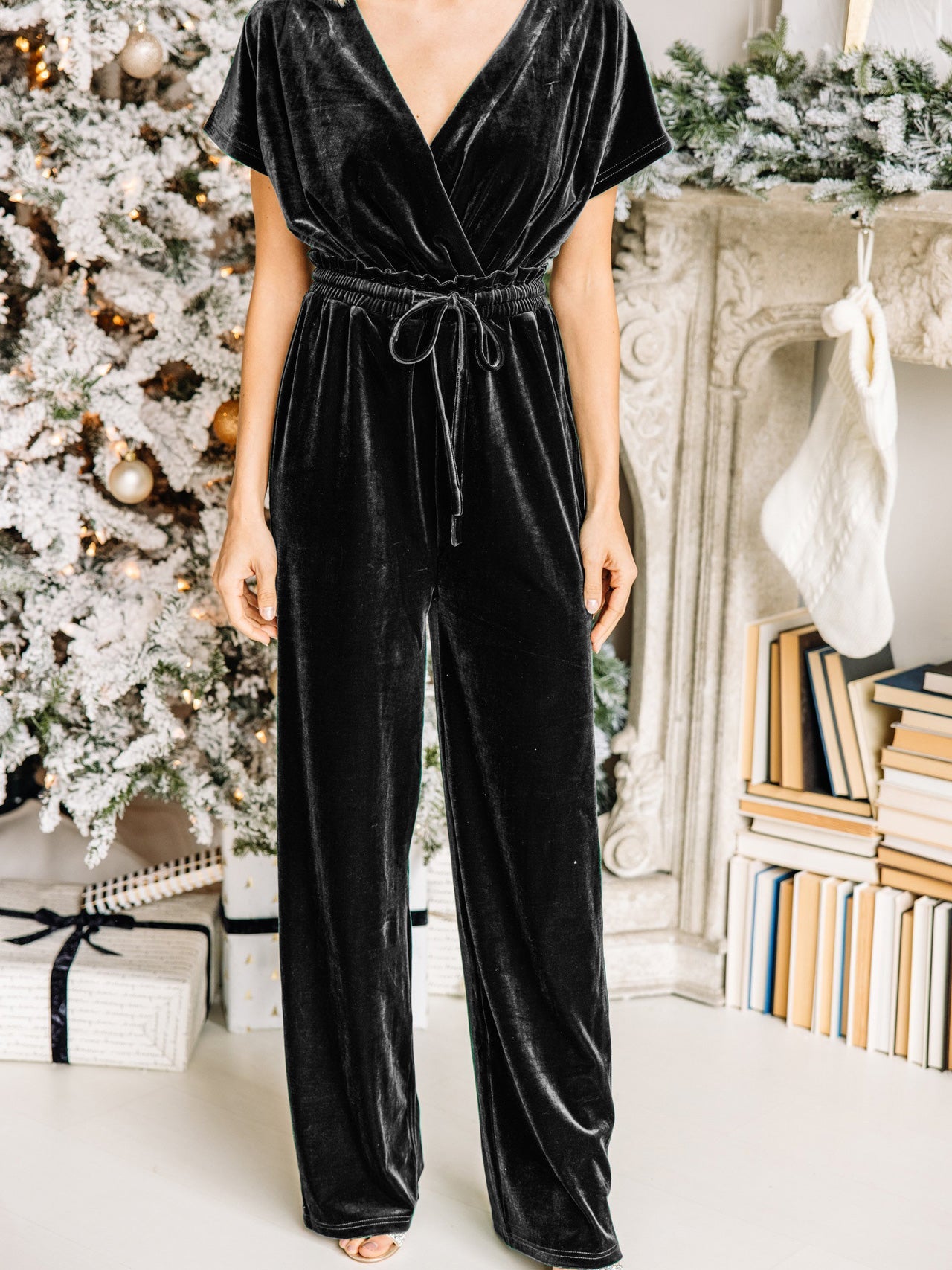 Women's Jumpsuits Pure V-Neck Belted Gold Velvet Jumpsuit - Jumpsuits & Rompers - Instastyled | Online Fashion Free Shipping Clothing, Dresses, Tops, Shoes - 07/01/2022 - 40-50 - Bottoms