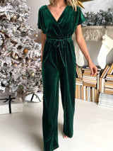 Women's Jumpsuits Pure V-Neck Belted Gold Velvet Jumpsuit - Jumpsuits & Rompers - Instastyled | Online Fashion Free Shipping Clothing, Dresses, Tops, Shoes - 07/01/2022 - 40-50 - Bottoms