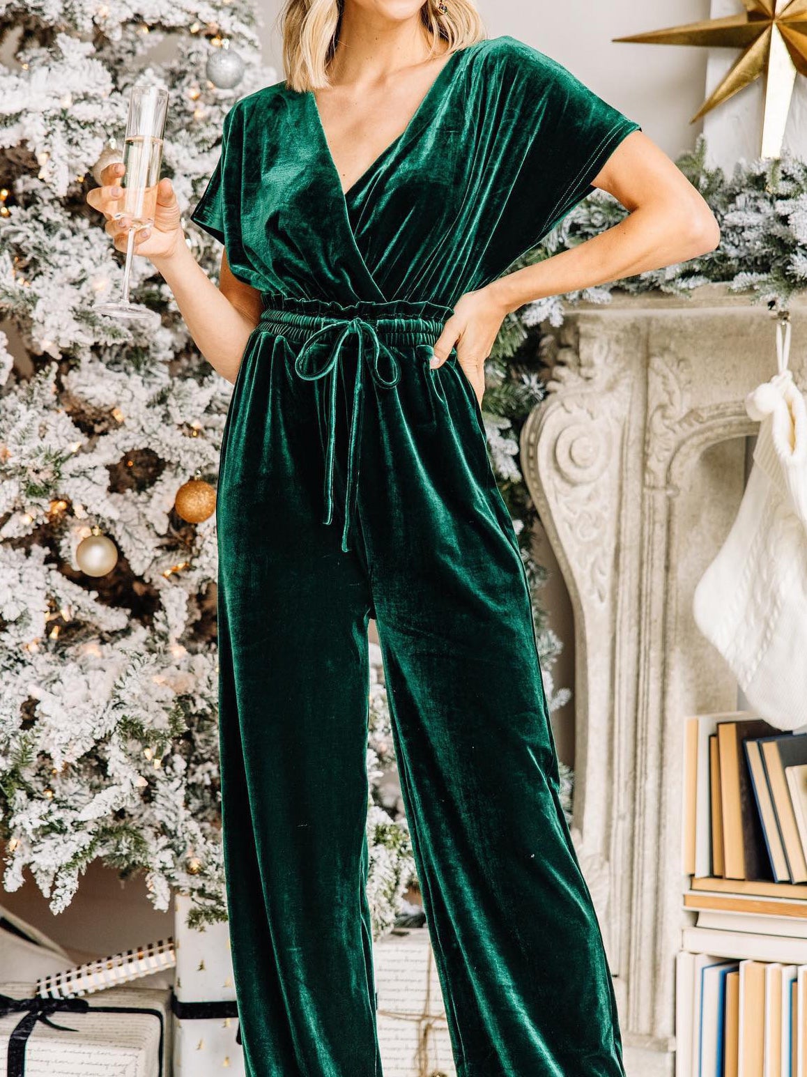 Women's Jumpsuits Pure V-Neck Belted Gold Velvet Jumpsuit - Jumpsuits & Rompers - Instastyled | Online Fashion Free Shipping Clothing, Dresses, Tops, Shoes - 07/01/2022 - 40-50 - Bottoms