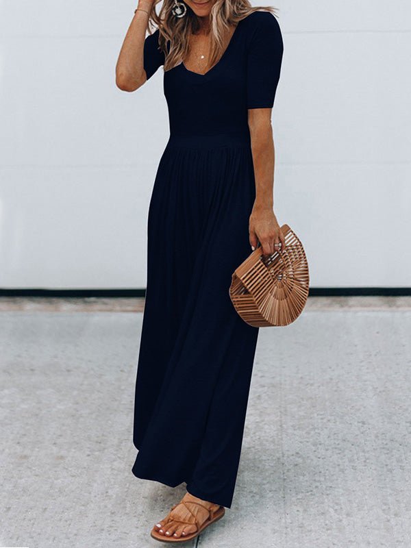 Women's Jumpsuits Round Neck Short Sleeve Casual Jumpsuit - Jumpsuits - Instastyled | Online Fashion Free Shipping Clothing, Dresses, Tops, Shoes - 10/05/2022 - Bottoms - Color_Black