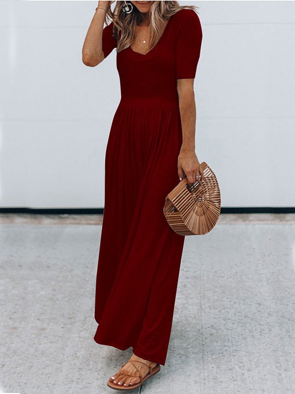 Women's Jumpsuits Round Neck Short Sleeve Casual Jumpsuit - Jumpsuits - Instastyled | Online Fashion Free Shipping Clothing, Dresses, Tops, Shoes - 10/05/2022 - Bottoms - Color_Black