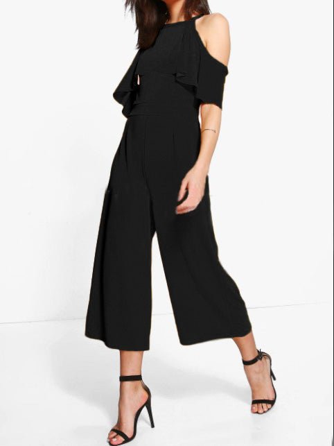 Women's Jumpsuits Ruffled Off-Shoulder Wide-Leg Jumpsuit - Jumpsuits - Instastyled | Online Fashion Free Shipping Clothing, Dresses, Tops, Shoes - 12/08/2022 - Bottoms - Color_Black