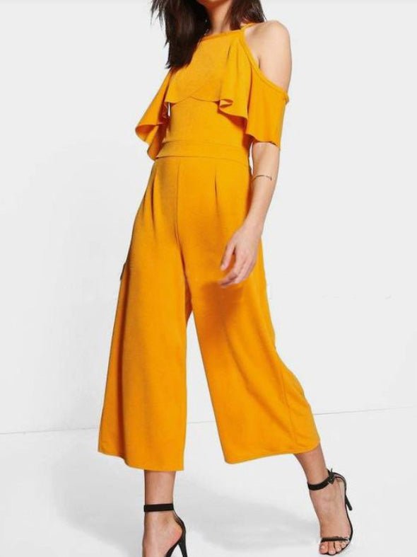 Women's Jumpsuits Ruffled Off-Shoulder Wide-Leg Jumpsuit - Jumpsuits - Instastyled | Online Fashion Free Shipping Clothing, Dresses, Tops, Shoes - 12/08/2022 - Bottoms - Color_Black