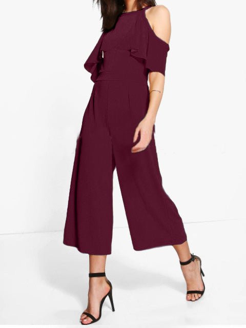 Women's Jumpsuits Ruffled Off-Shoulder Wide-Leg Jumpsuit - Jumpsuits - Instastyled | Online Fashion Free Shipping Clothing, Dresses, Tops, Shoes - 12/08/2022 - Bottoms - Color_Black