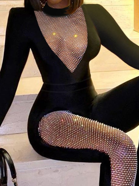 Women's Jumpsuits Sequined Long Sleeve Slim Fit Jumpsuit - Jumpsuits - Instastyled | Online Fashion Free Shipping Clothing, Dresses, Tops, Shoes - 19/01/2022 - Bottoms - color-black