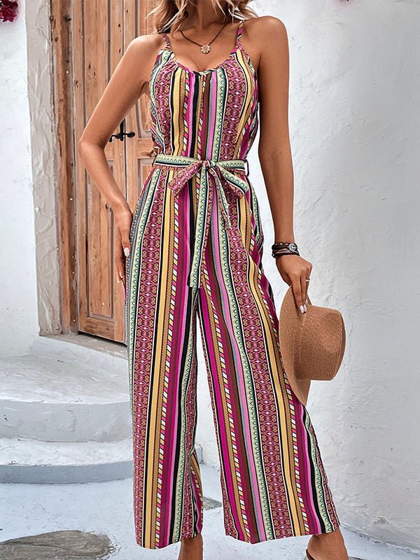 Jumpsuits - Sexy Striped Holiday Style Casual Sling Jumpsuit - MsDressly