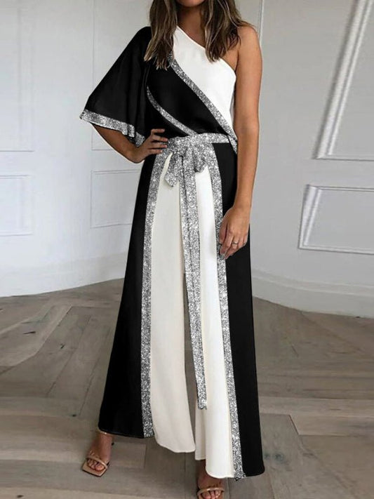 Women's Jumpsuits Shiny Sloping Shoulder Wide Leg Jumpsuit - Jumpsuits - Instastyled | Online Fashion Free Shipping Clothing, Dresses, Tops, Shoes - 19/05/2022 - 40-50 - Bottoms