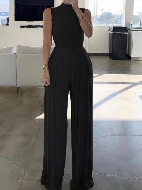 Women's Jumpsuits Simple Solid Turtleneck Sleeveless Jumpsuit - Jumpsuits - Instastyled | Online Fashion Free Shipping Clothing, Dresses, Tops, Shoes - 09/03/2022 - 30-40 - Bottoms