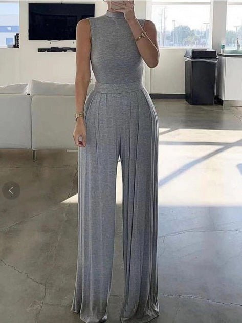 Women's Jumpsuits Simple Solid Turtleneck Sleeveless Jumpsuit - Jumpsuits - Instastyled | Online Fashion Free Shipping Clothing, Dresses, Tops, Shoes - 09/03/2022 - 30-40 - Bottoms