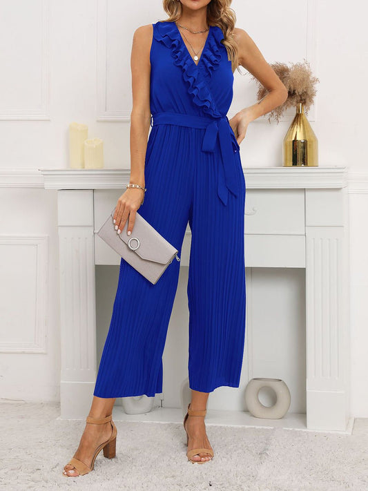 Women's Jumpsuits Sleeveless V-Neck Ruffle Pleated Jumpsuit - Jumpsuits - Instastyled | Online Fashion Free Shipping Clothing, Dresses, Tops, Shoes - 26/12/2022 - 40-50 - Black