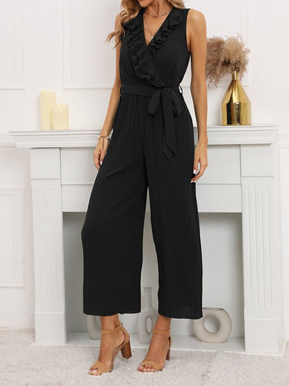 Women's Jumpsuits Sleeveless V-Neck Ruffle Pleated Jumpsuit - Jumpsuits - Instastyled | Online Fashion Free Shipping Clothing, Dresses, Tops, Shoes - 26/12/2022 - 40-50 - Black
