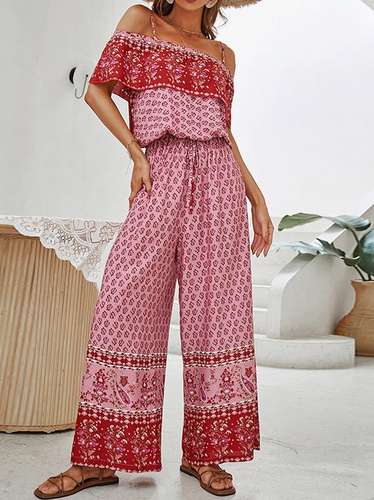 Women's Jumpsuits Sling Off Shoulder Print Wide Leg Jumpsuit - Jumpsuits - Instastyled | Online Fashion Free Shipping Clothing, Dresses, Tops, Shoes - 18/05/2022 - 40-50 - Bottoms