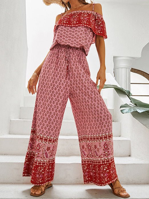 Women's Jumpsuits Sling Off Shoulder Print Wide Leg Jumpsuit - Jumpsuits - Instastyled | Online Fashion Free Shipping Clothing, Dresses, Tops, Shoes - 18/05/2022 - 40-50 - Bottoms