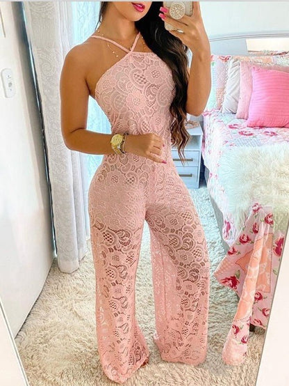 Women's Jumpsuits Sling Sleeveless Lace Slit Jumpsuit - Jumpsuits - Instastyled | Online Fashion Free Shipping Clothing, Dresses, Tops, Shoes - 05/08/2022 - Bottoms - Color_Black