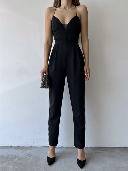 Women's Jumpsuits Sling V-Neck Open Back Slim Fit Jumpsuit - Jumpsuits - Instastyled | Online Fashion Free Shipping Clothing, Dresses, Tops, Shoes - 26/07/2022 - Bottoms - Color_Black