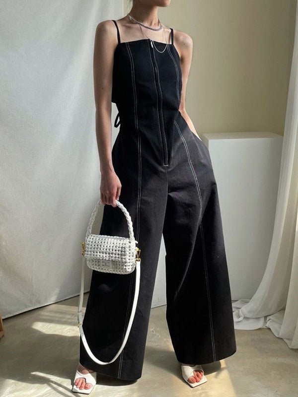 Women's Jumpsuits Sling Zip Pocket High Waist Wide Leg Jumpsuit - Jumpsuits - Instastyled | Online Fashion Free Shipping Clothing, Dresses, Tops, Shoes - 08/08/2022 - Bottoms - Color_Black