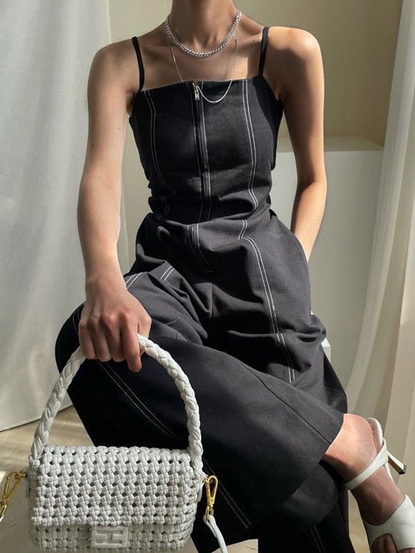 Women's Jumpsuits Sling Zip Pocket High Waist Wide Leg Jumpsuit - Jumpsuits - Instastyled | Online Fashion Free Shipping Clothing, Dresses, Tops, Shoes - 08/08/2022 - Bottoms - Color_Black