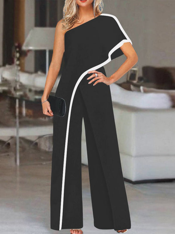 Women's Jumpsuits Sloping Shoulder Contrasting Edge Jumpsuit - Jumpsuits - Instastyled | Online Fashion Free Shipping Clothing, Dresses, Tops, Shoes - 21/11/2022 - 30-40 - bottoms