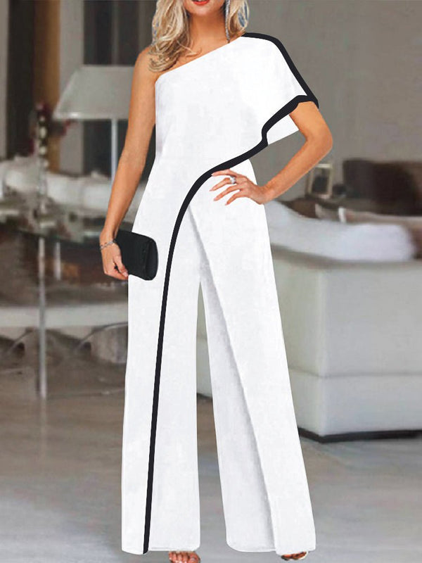 Women's Jumpsuits Sloping Shoulder Contrasting Edge Jumpsuit - Jumpsuits - Instastyled | Online Fashion Free Shipping Clothing, Dresses, Tops, Shoes - 21/11/2022 - 30-40 - bottoms