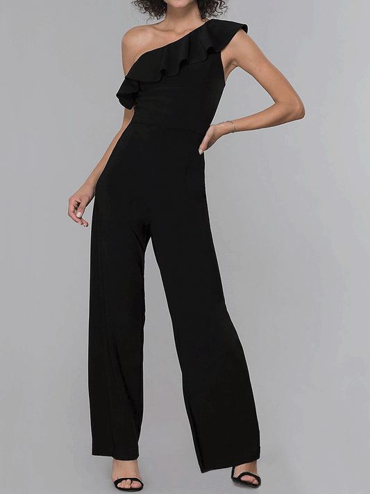 Women's Jumpsuits Sloping Shoulder Solid Ruffle Jumpsuit - Jumpsuits & Rompers - Instastyled | Online Fashion Free Shipping Clothing, Dresses, Tops, Shoes - 10/01/2022 - 30-40 - Bottoms