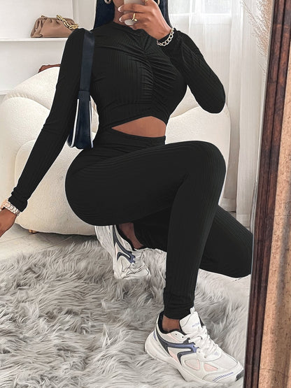 Women's Jumpsuits Smocked Long Sleeve Waist Hollow Skinny Jumpsuit - Jumpsuits & Rompers - INS | Online Fashion Free Shipping Clothing, Dresses, Tops, Shoes - 12/10/2021 - 30-40 - Bottom