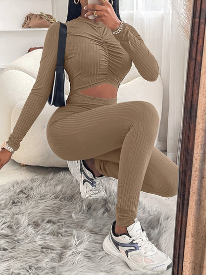 Women's Jumpsuits Smocked Long Sleeve Waist Hollow Skinny Jumpsuit - Jumpsuits & Rompers - INS | Online Fashion Free Shipping Clothing, Dresses, Tops, Shoes - 12/10/2021 - 30-40 - Bottom