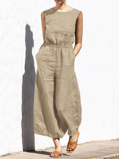 Women's Jumpsuits Solid Elastic Waist Pocket Sleeveless Jumpsuit - Jumpsuits - Instastyled | Online Fashion Free Shipping Clothing, Dresses, Tops, Shoes - 22/06/2022 - 30-40 - Bottoms