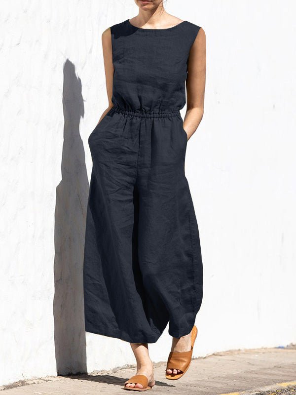 Women's Jumpsuits Solid Elastic Waist Pocket Sleeveless Jumpsuit - Jumpsuits - Instastyled | Online Fashion Free Shipping Clothing, Dresses, Tops, Shoes - 22/06/2022 - 30-40 - Bottoms